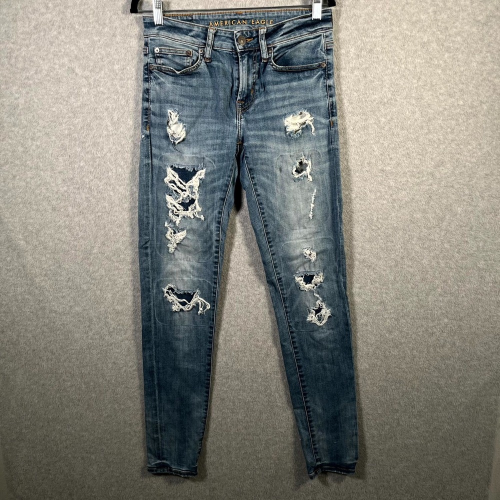American Eagle Outfitters Flex Jeans Womens 28x34 Blue‎ Denim Cotton Distressed